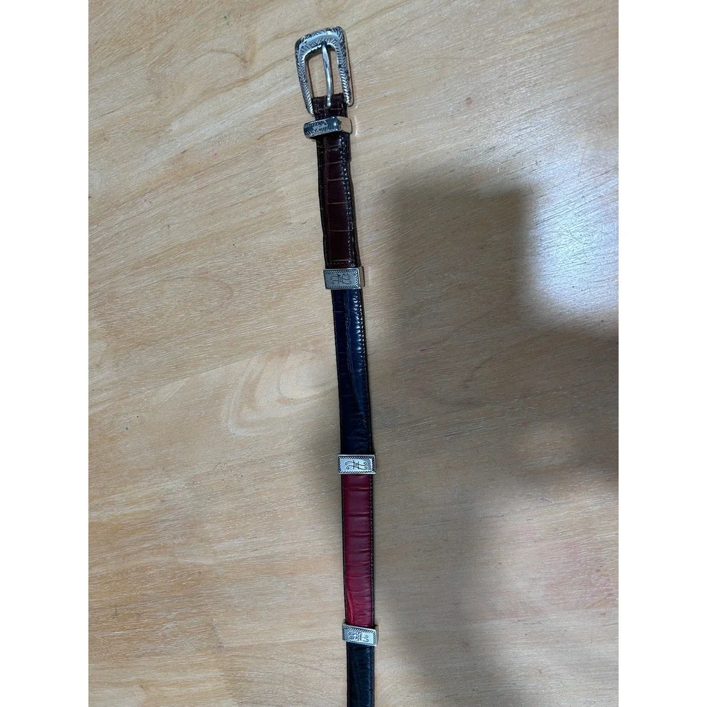Brighton Womens Patchwork Croc‎ Embossed Leather Western Belt Brown Black Red M